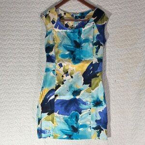 Apt. 9 Teal, Blue & Yellow Floral Sheath Mini Dress